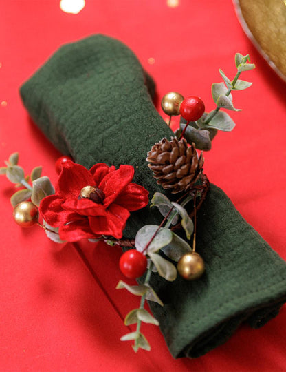 Servetring Elegantie fluweel rood groen en goud 13 cm