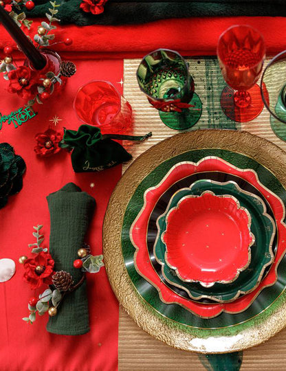 Servetring Elegantie fluweel rood groen en goud 13 cm