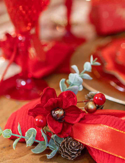 Servetring Elegantie fluweel rood groen en goud 13 cm