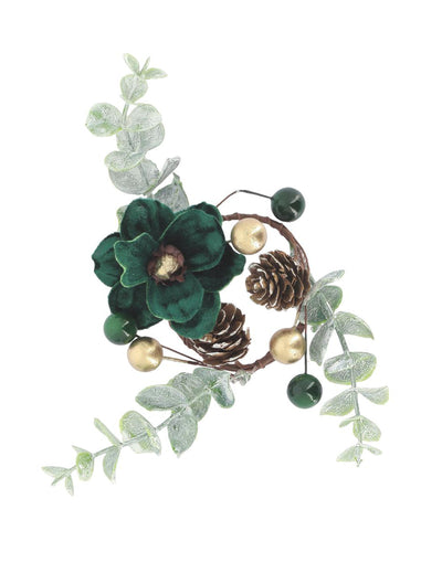 Rond de serviette Élégance velours vert foncé et or 14 cm