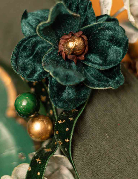 Rond de serviette Élégance velours vert foncé et or 14 cm