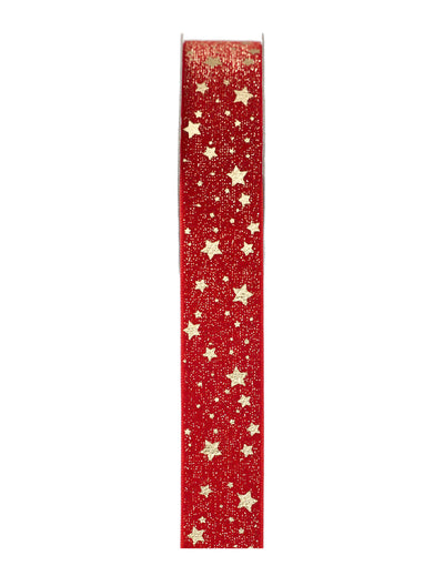 Rood lint met gouden sterren 2,5 cm x 3 m
