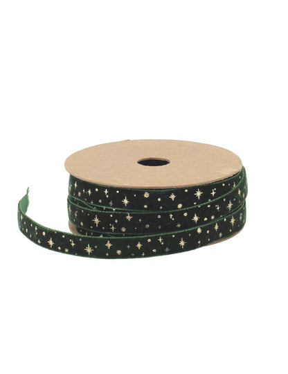 Sterrenlint donkergroen fluweel en goud 1 cm x 3 m