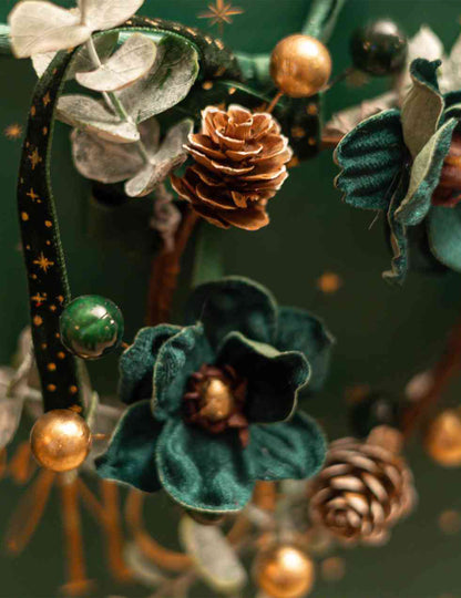 Sterrenlint donkergroen fluweel en goud 1 cm x 3 m