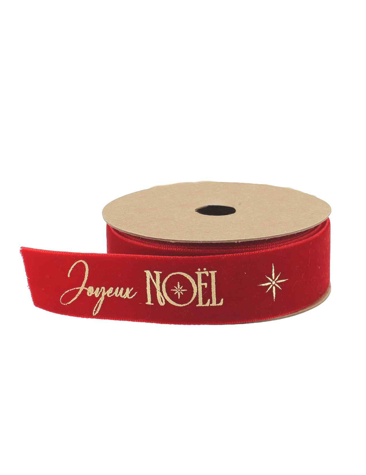 Lint Vrolijk Kerstfeest rood fluweel en goud 2,5 cm x 3 m