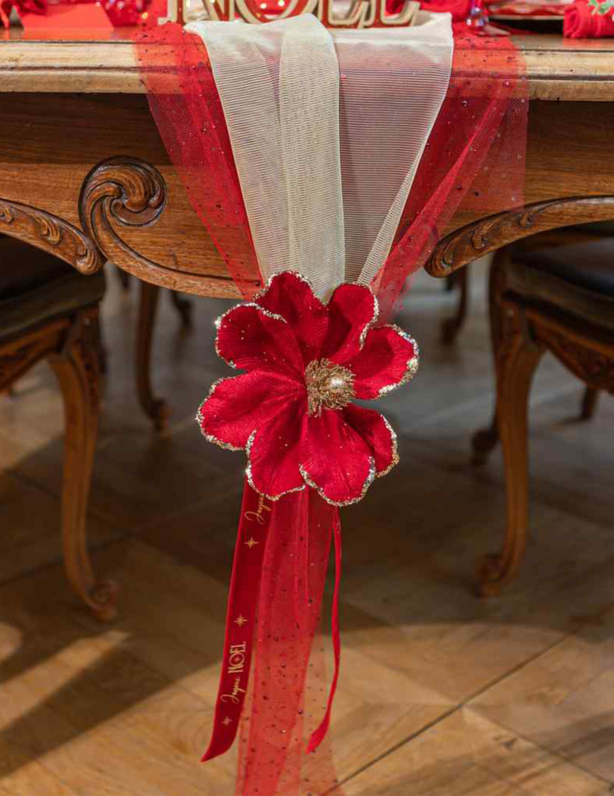 Lint Vrolijk Kerstfeest rood fluweel en goud 2,5 cm x 3 m