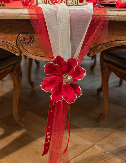 Lint Vrolijk Kerstfeest rood fluweel en goud 2,5 cm x 3 m