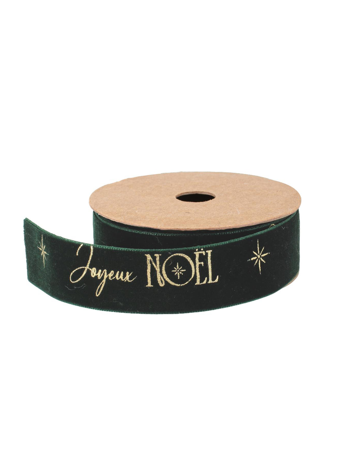 Lint Vrolijk Kerstfeest donkergroen fluweel en goud 2,5 cm x 3 m