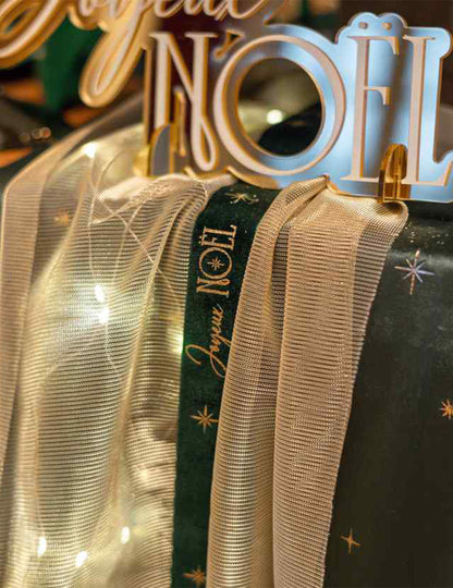 Lint Vrolijk Kerstfeest donkergroen fluweel en goud 2,5 cm x 3 m