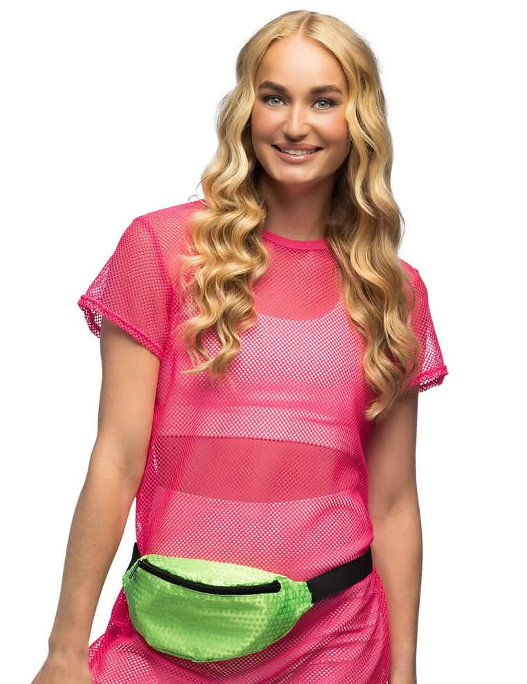 Sac banane vert fluo pour femme à sequins