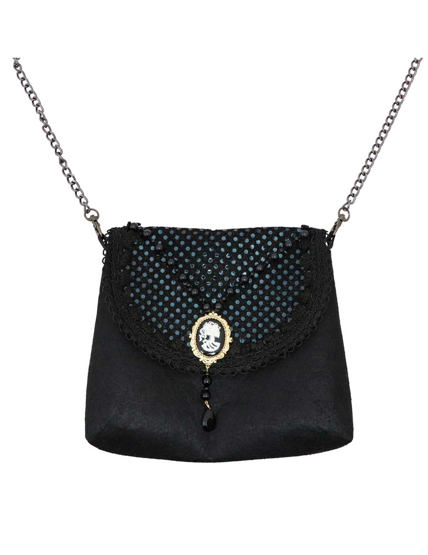 Sac gothique pour femme noir avec sequins et camée