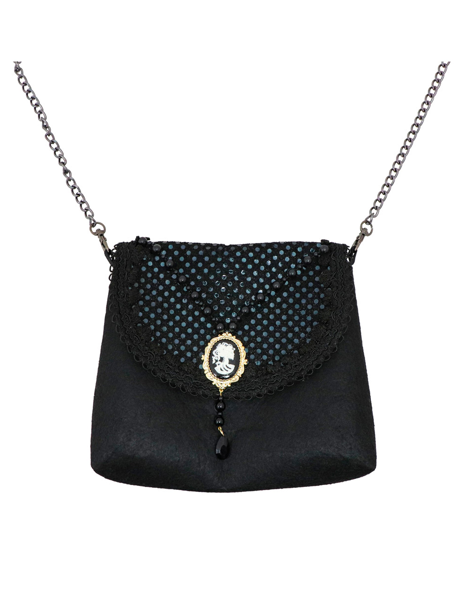 Sac gothique pour femme noir avec sequins et camée