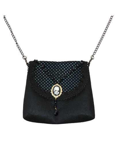 Sac gothique pour femme noir avec sequins et camée