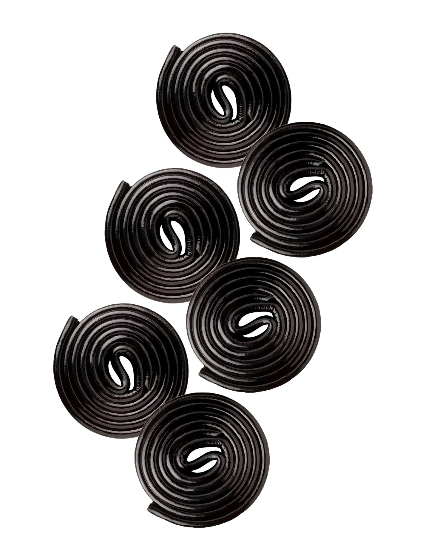 Gros plan sur les rouleaux de réglisse du sachet de bonbons Rotella Haribo