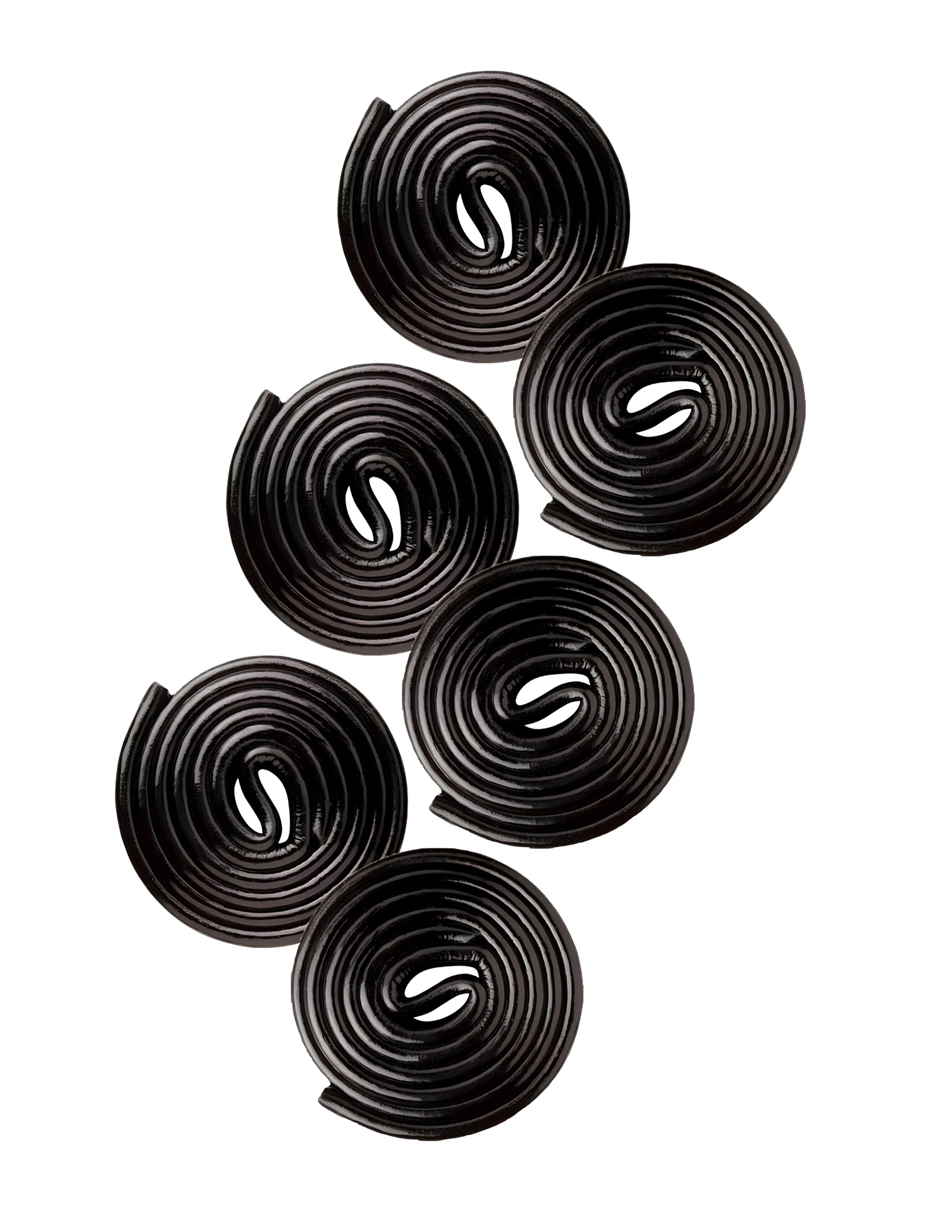 Gros plan sur les rouleaux de réglisse du sachet de bonbons Rotella Haribo
