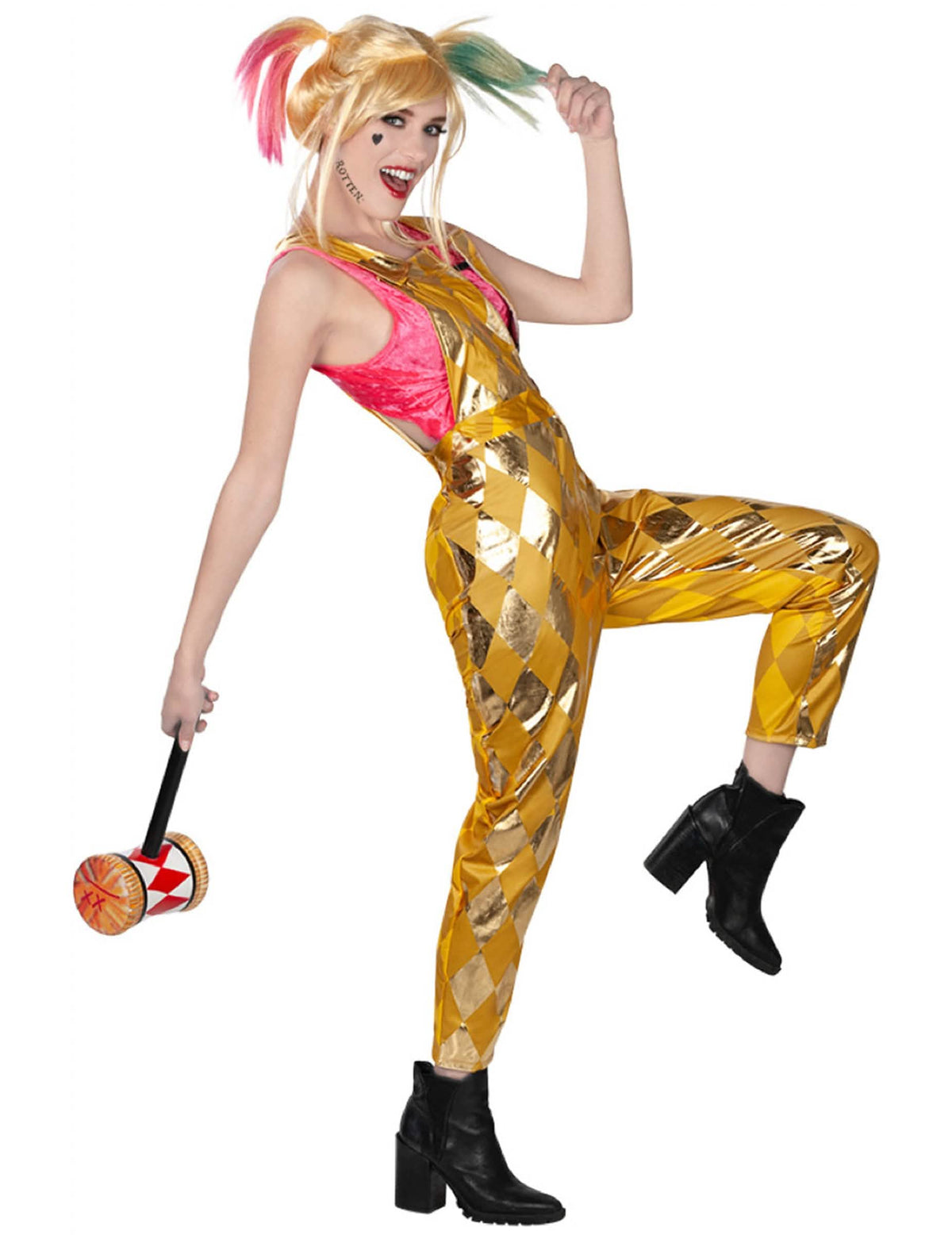 tuinbroeken Harley Quinn Birds of Prey™ voor dames doré à motifs losanges
