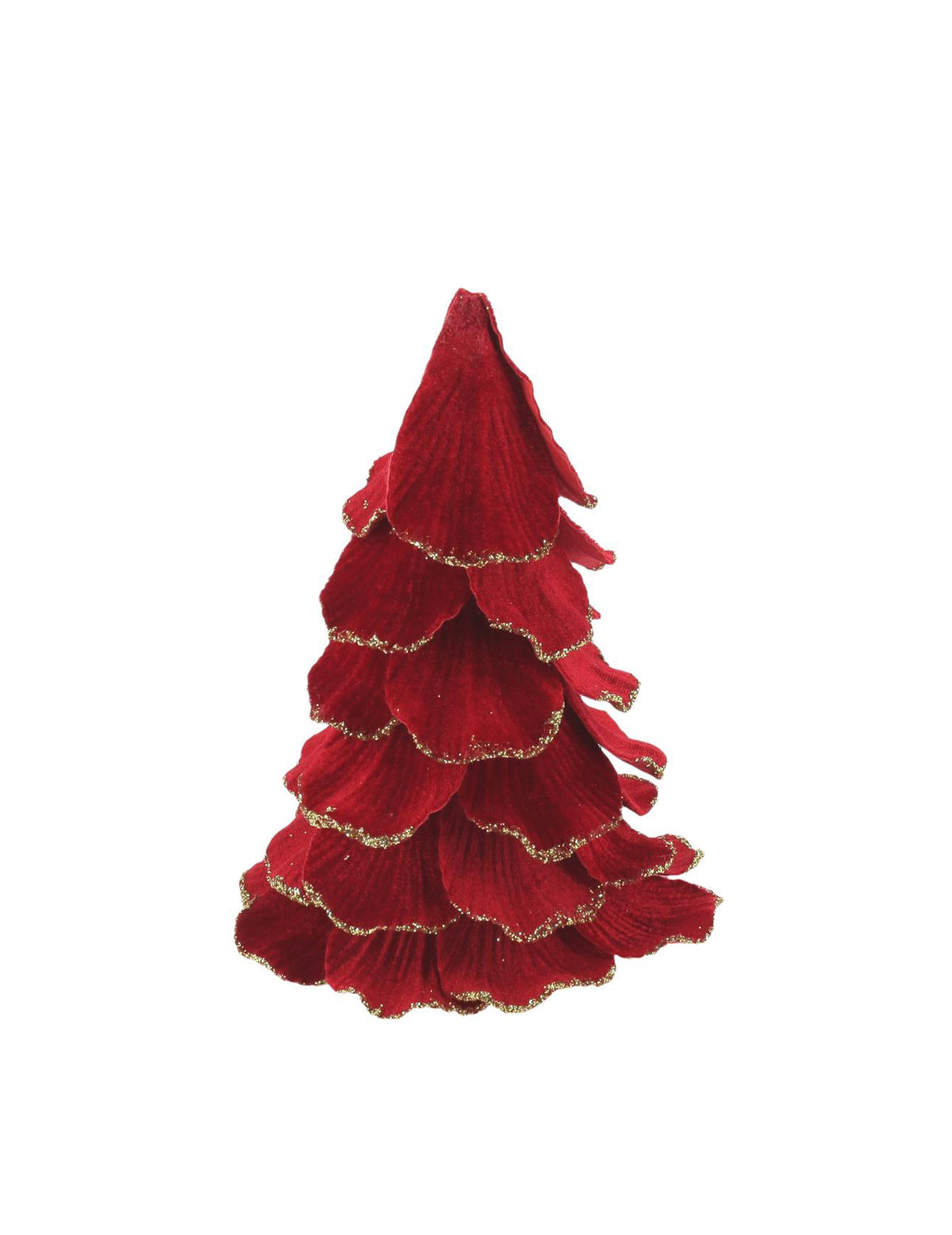 Kerstboom fluweel rood en goud 12 x 16 cm