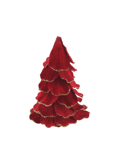 Kerstboom fluweel rood en goud 12 x 16 cm