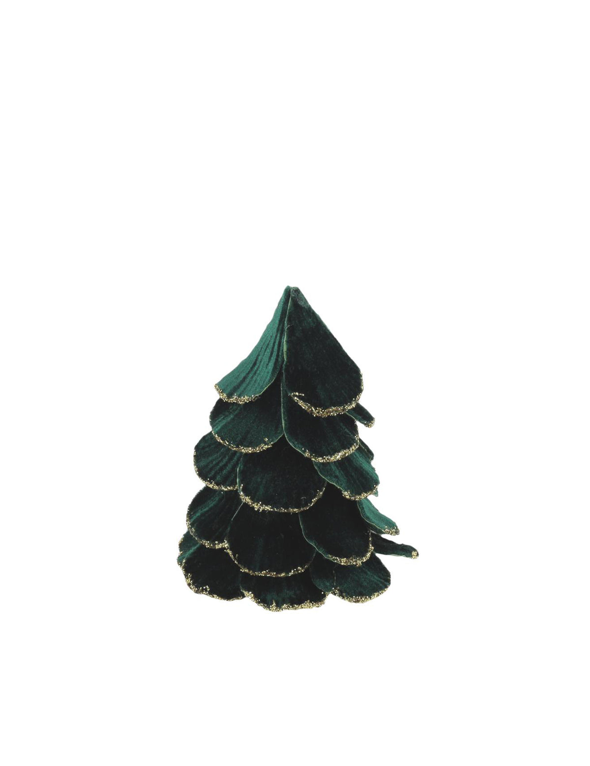 Kerstboom van donkergroen en goud fluweel 10 x 12 cm