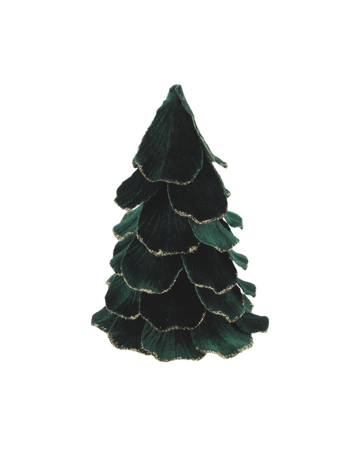 Kerstboom van donkergroen en goud fluweel 12 x 16 cm