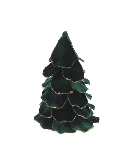 Kerstboom van donkergroen en goud fluweel 12 x 16 cm