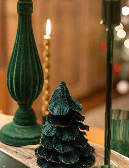 Kerstboom van donkergroen en goud fluweel 12 x 16 cm