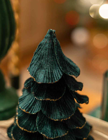 Kerstboom van donkergroen en goud fluweel 12 x 16 cm
