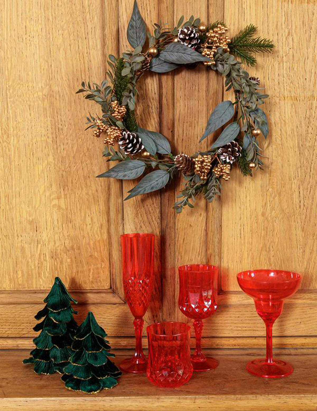 Kerstboom van donkergroen en goud fluweel 12 x 16 cm
