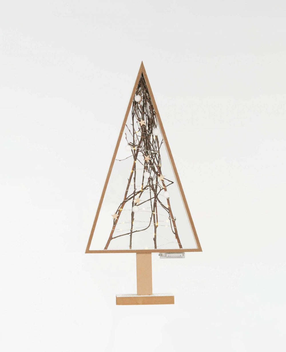 Sapin lumineux bois naturel avec 30 LED et étoiles