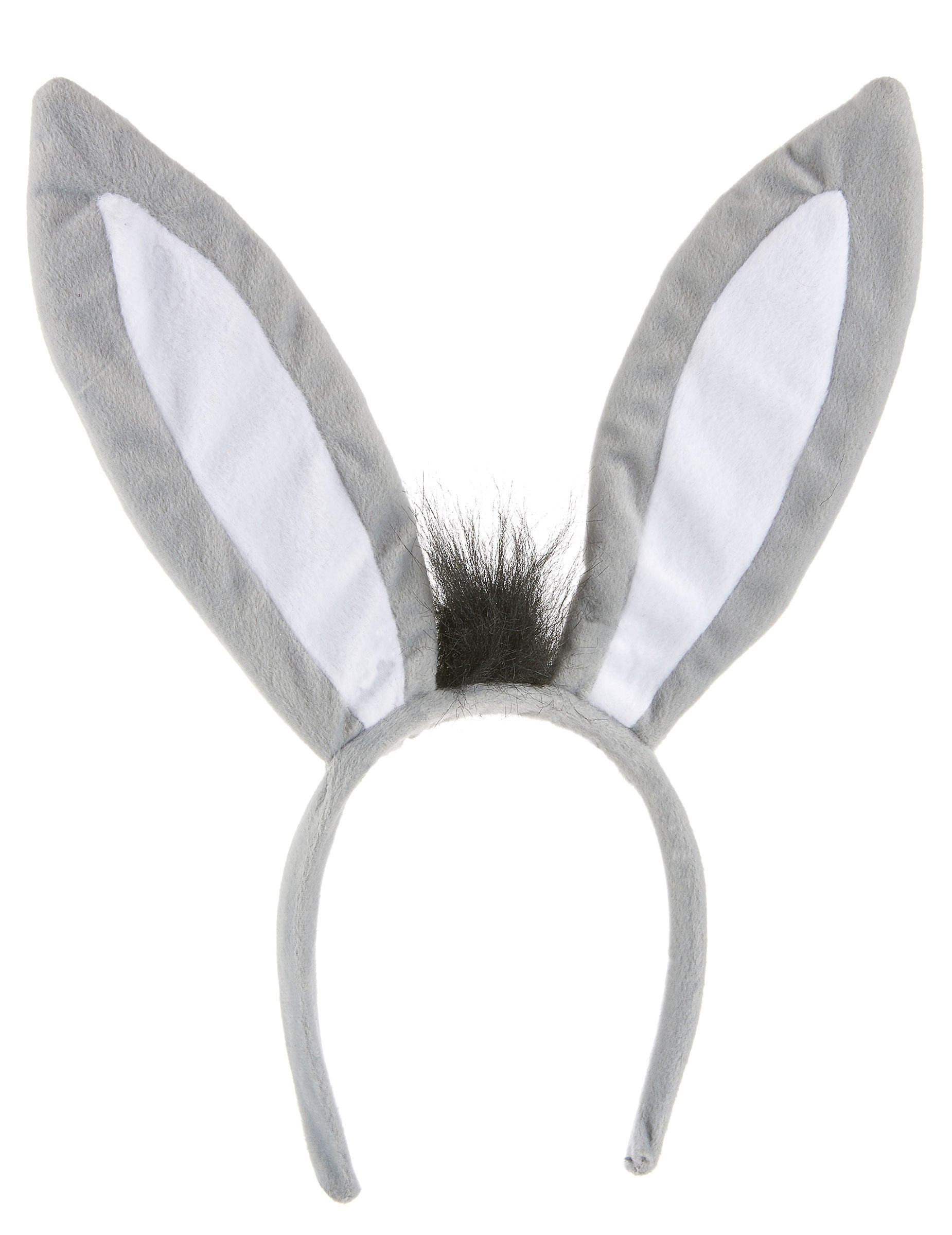 Serre-tête âne pour adulte gris et blanc avec touffe de poils noirs