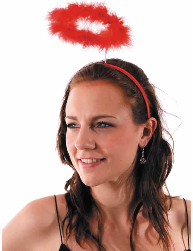Diadeem met engelenhalo voor volwassenen, rood met veren