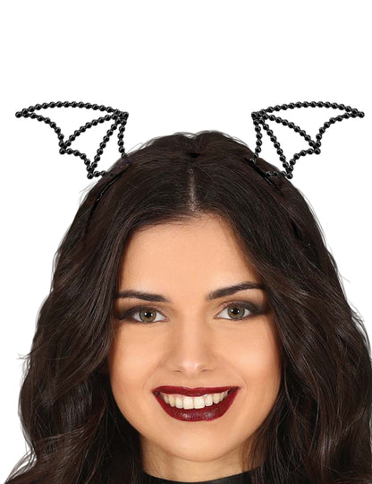 Serre-tête chauve-souris à strass pour femme noir