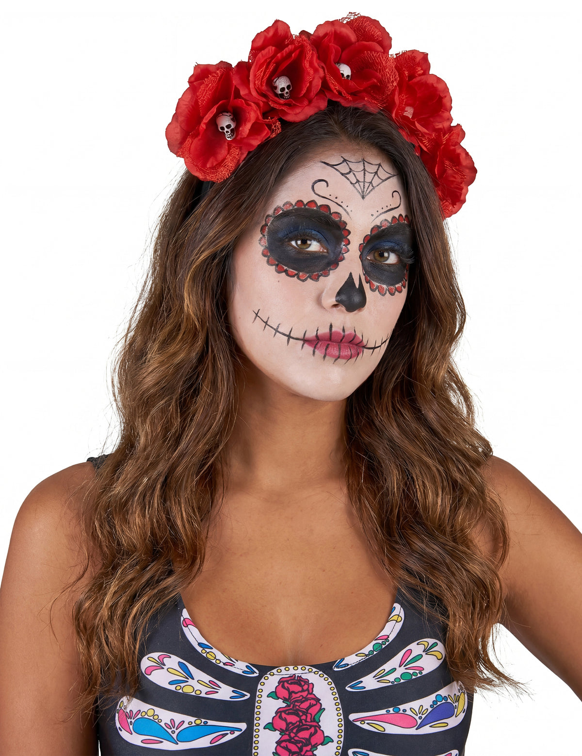 Rode Dia de los Muertos bloemen haarband