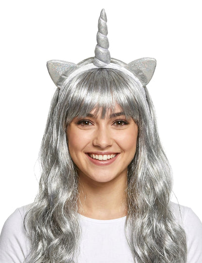 Serre-tête licorne argent avec oreilles adulte