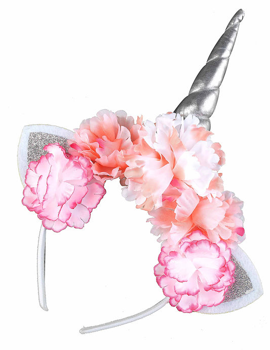 Eenhoorn haarband met roze bloemen voor volwassenen