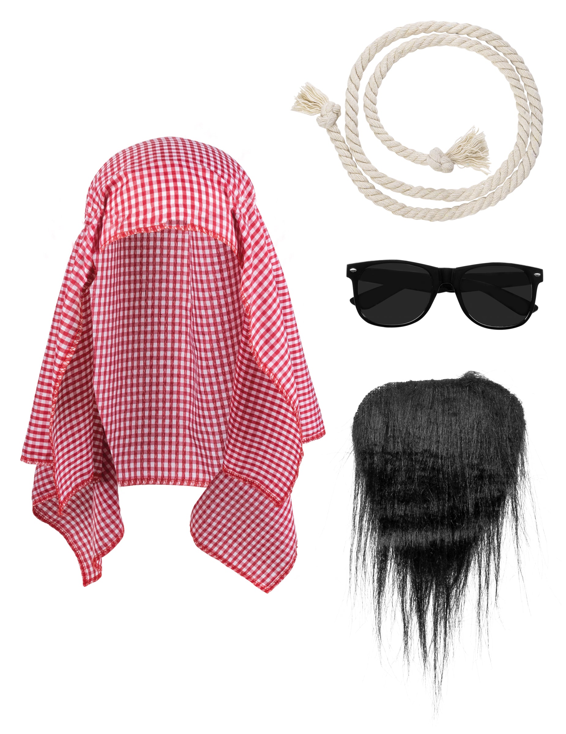 Set accessoires cheikh arabe pour adulte rouge et blanc avec barbe et lunettes