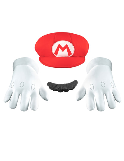 Set accessoires Mario™ pour adulte rouge et blanc avec casquette gants et moustache