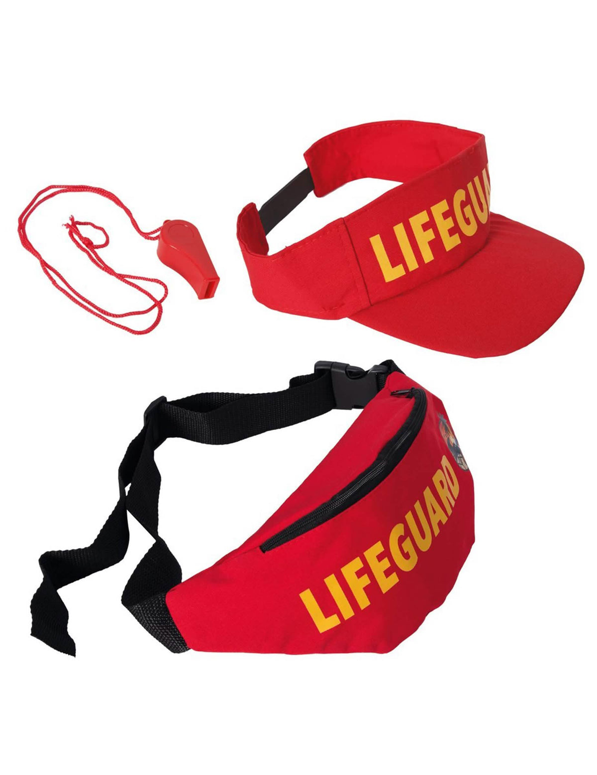 Visière sifflet et sacoche banane du set accessoires sauveteur pour adulte