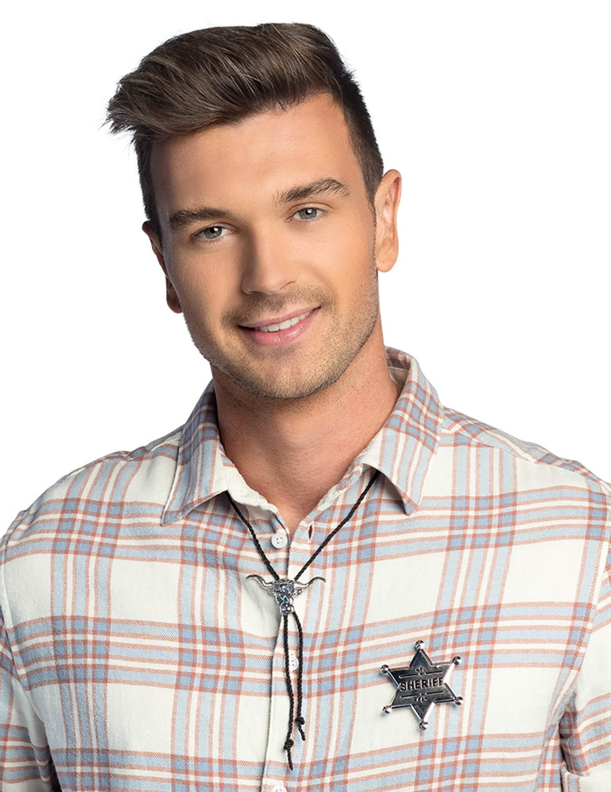 Set d'accessoires de cowboy pour homme avec bolo tie et étoile de shérif argentés