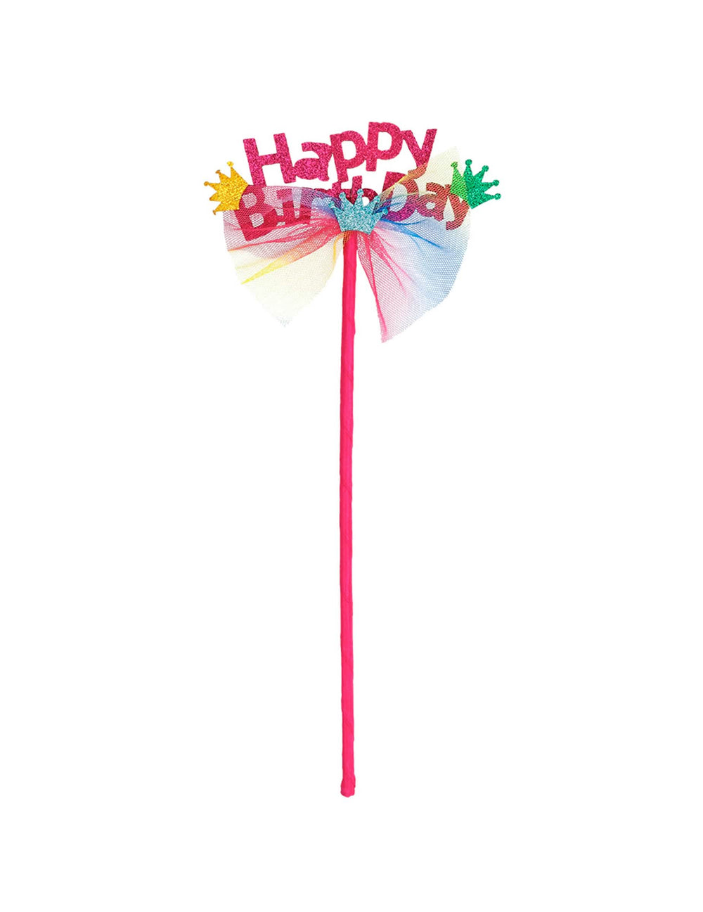 Baguette de fée Happy Birthday pour fille rose avec tulle multicolore