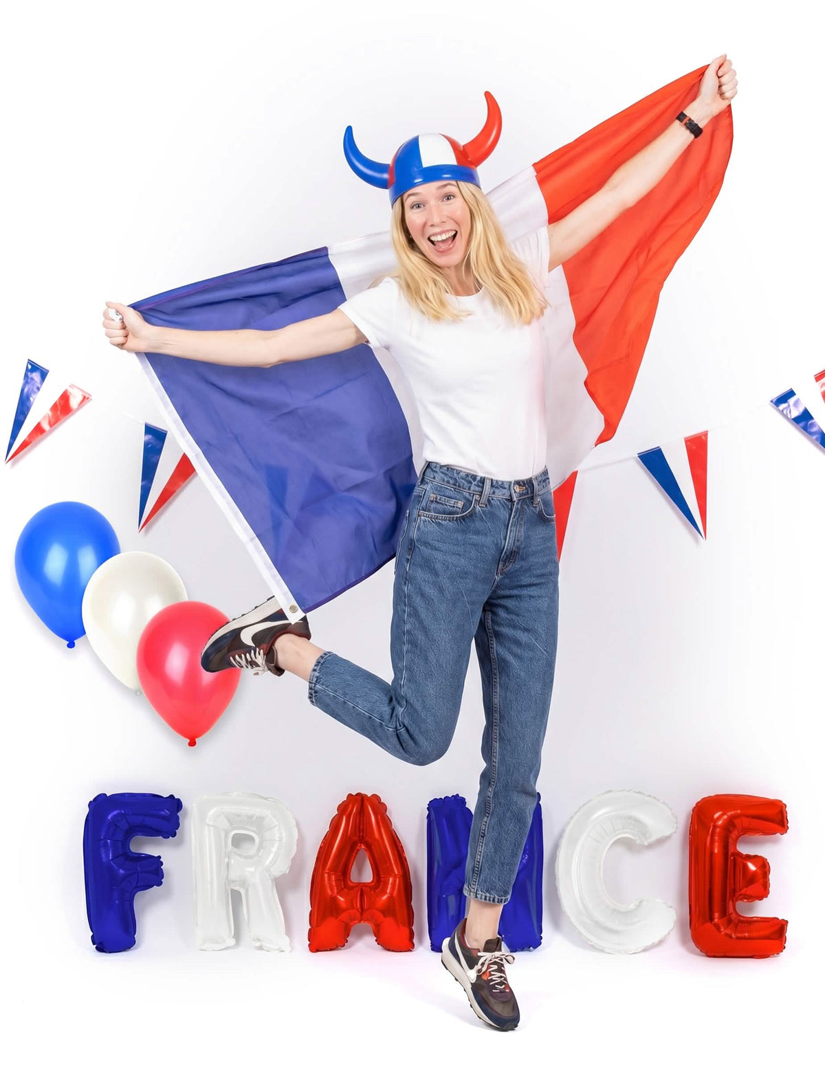Set decoratie voor supportersruimte frankrijk voor volwassenen blauw wit rood met vlag en ballonnen