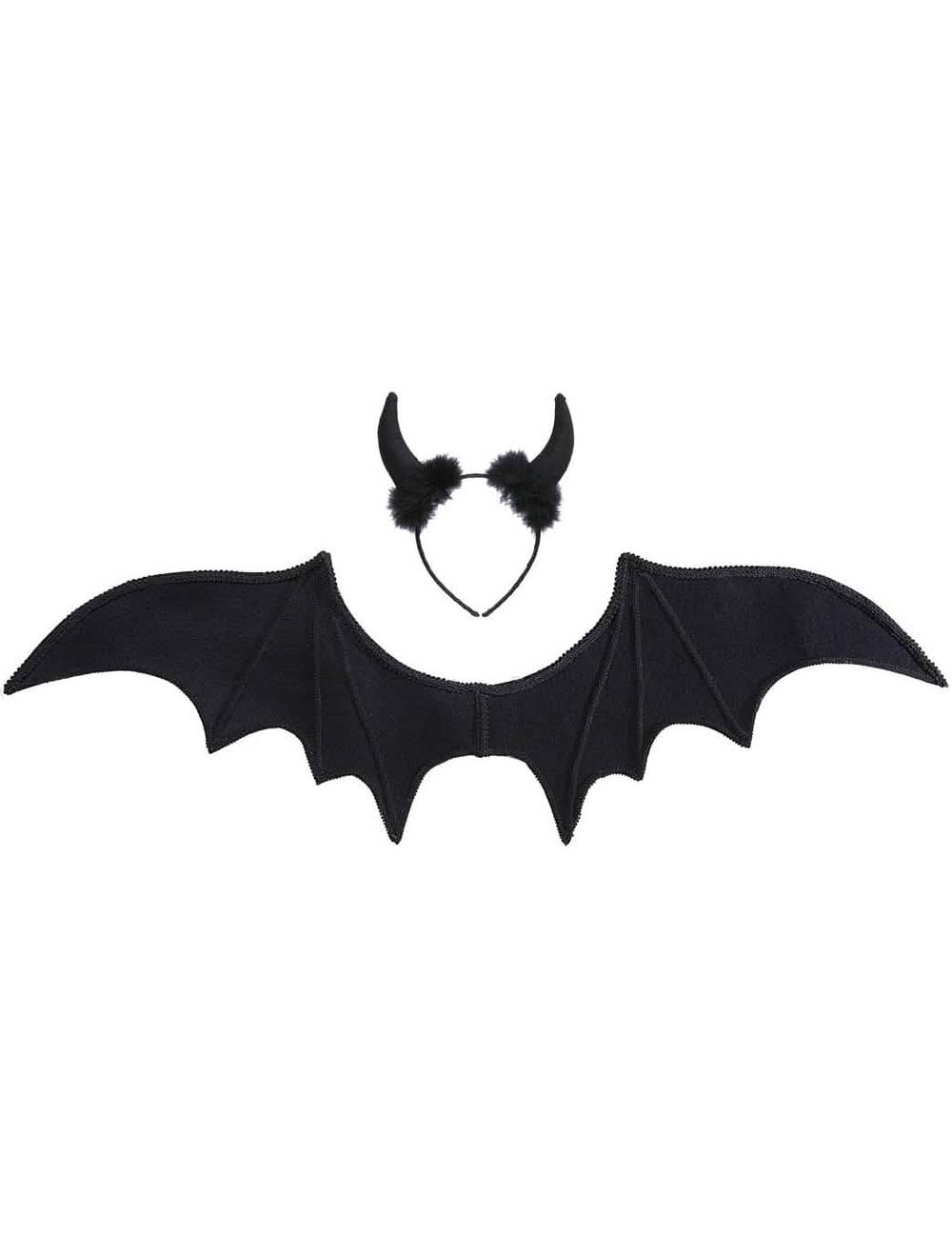 Weergave van de vleugels en de haarband van de halloween duivenset voor dames