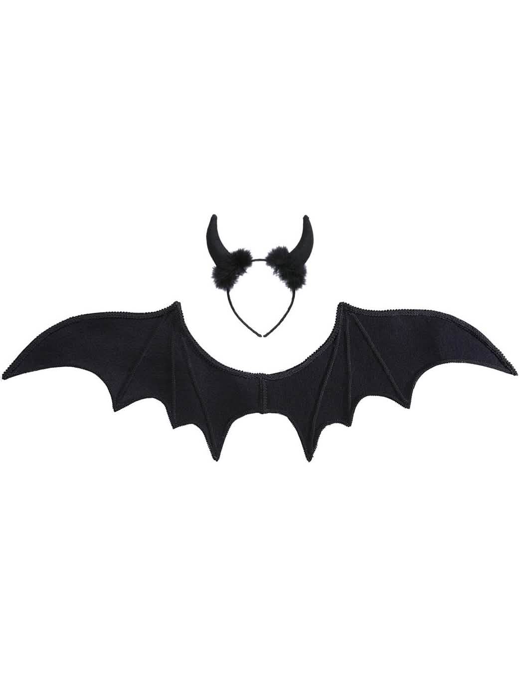 Weergave van de vleugels en de haarband van de halloween duivenset voor dames