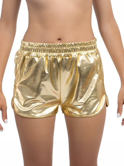 Short métallisé doré femme