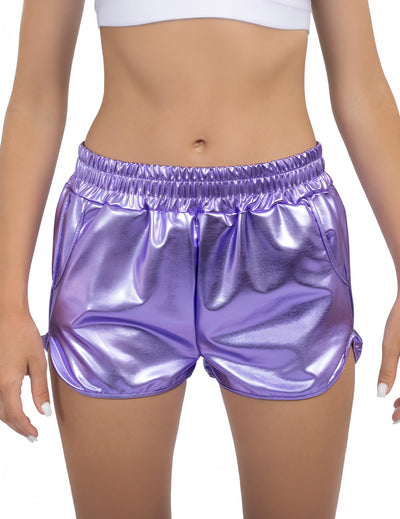 Short métallisé violet femme