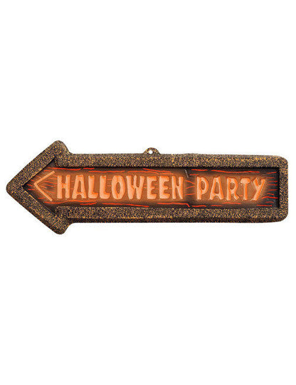 Mise en situation de la flèche signalétique Halloween Party tenue par un fantôme