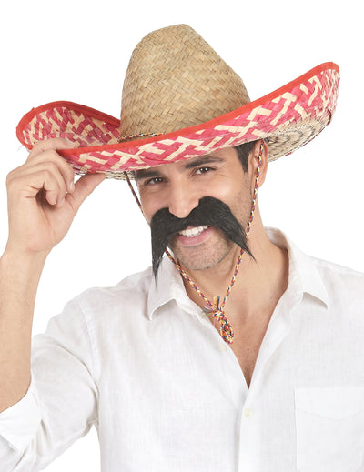 Sombrero Mexicain rouge et paille Adulte