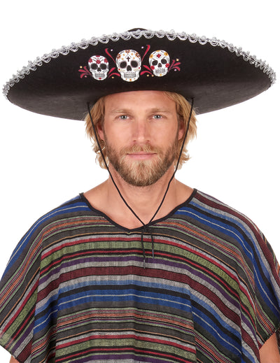 Zwarte Dia de los Muertos sombrero hoed