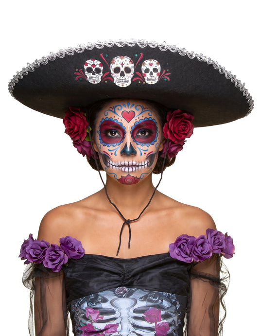 Zwarte Dia de los Muertos sombrero hoed