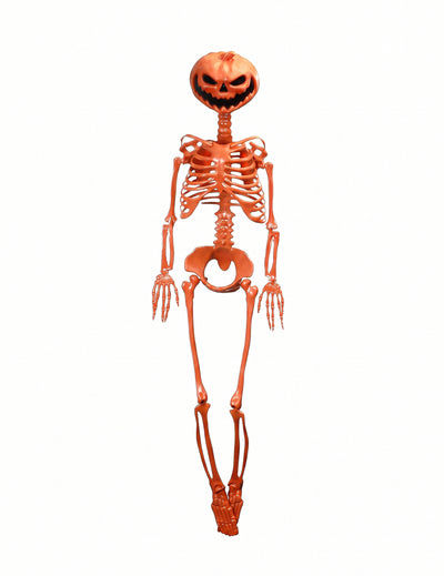Summerween beweegbaar skelet met pompoenhoofd oranje 1 m